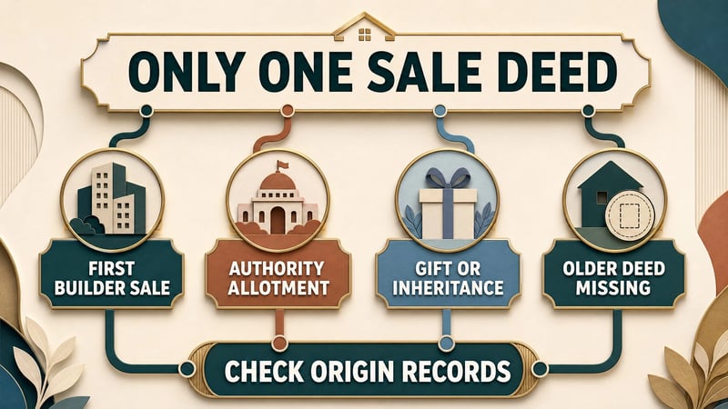 Decision map showing four reasons a property may have only one registered sale deed.