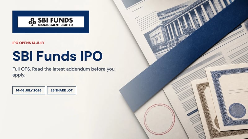 SBI Funds Management IPO cover with the official company identity, offer papers and full-OFS message.