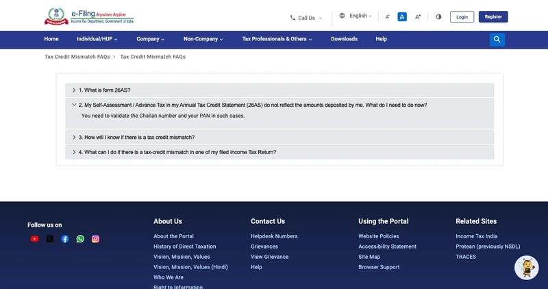 Income Tax Department guidance for self-assessment tax missing from Form 26AS.