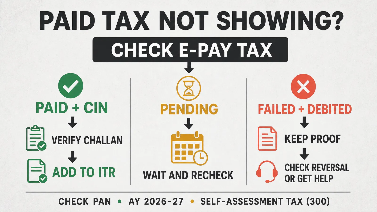 Decision flow for checking a self-assessment tax payment that is missing from an ITR.