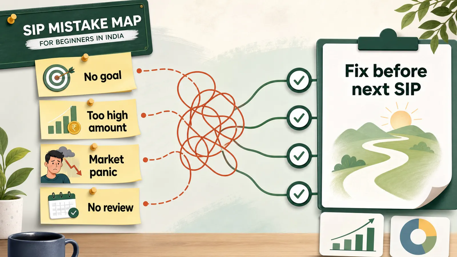Infographic showing common SIP mistakes and fixes before the next SIP date.